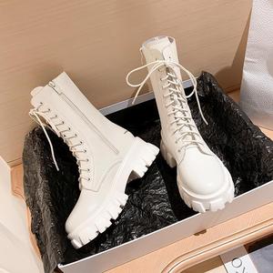 Botas de <span class=keywords><strong>Mujer</strong></span> para Primavera y Otoño, Novedad, Botas Blancas Delgadas hasta la Pantorrilla, Transpirables, Antideslizantes, con Cordones y Suela Gruesa para Chicas - Product Image 1