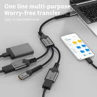 Adaptador Hub Tipo-C 3 en 1, Divisor con Puertos USB+Tipo-C, Transferencia de Datos OTG, PD 60W, Conductor de Cobre Puro Trenzado Metálico para Laptops