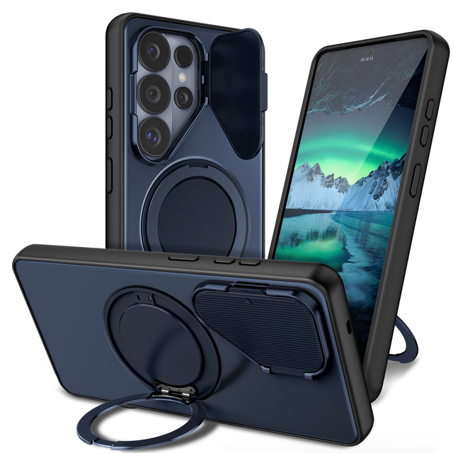 OMEVE for Samsung S26 Ultra Case S25 Ultra S24 with Ring Holder & Camera Cover Magnetic Accessory Friendly Shockproof Phone Case