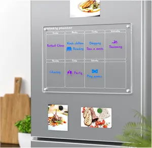Bespoke placa de apagamento, calendário semanal magnético acrílico transparente para refrigerador lucite planejador semanal