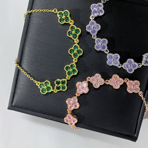 <span class=keywords><strong>Versa</strong></span> Fleur de Cerisier Nouveau Trèfle à Quatre Feuilles Couleur Trésor Zircon <span class=keywords><strong>Bracelet</strong></span> à Breloques Argent Sterling Plaqué Or Micro-incrustation Fort - Product Image 4