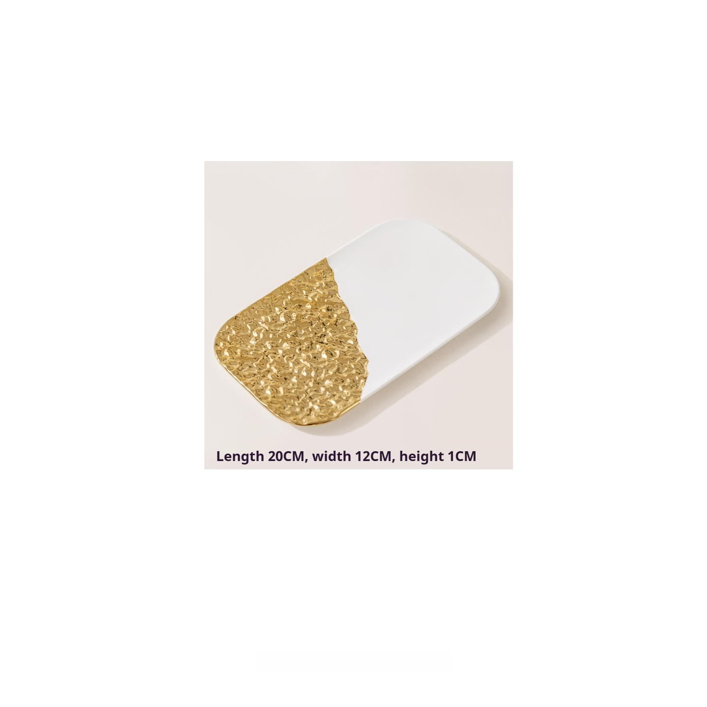 Assiette rectangulaire plate, effet semi-pierre, 8 pouces (20 cm), blanche