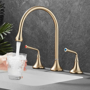 <span class=keywords><strong>Robinetterie</strong></span> sanitaire, robinets de salle de bain à montage sur plan, mélangeur de lavabo en laiton, robinet de lavabo à 3 trous avec eau chaude et froide - Product Image 5