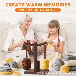 Wooden Yarn Spool Holder With <b>Crochet</b> <b>Hook</b> Storage Square Desktop Knitting Tool Organizer For Home Use - Product Image 3