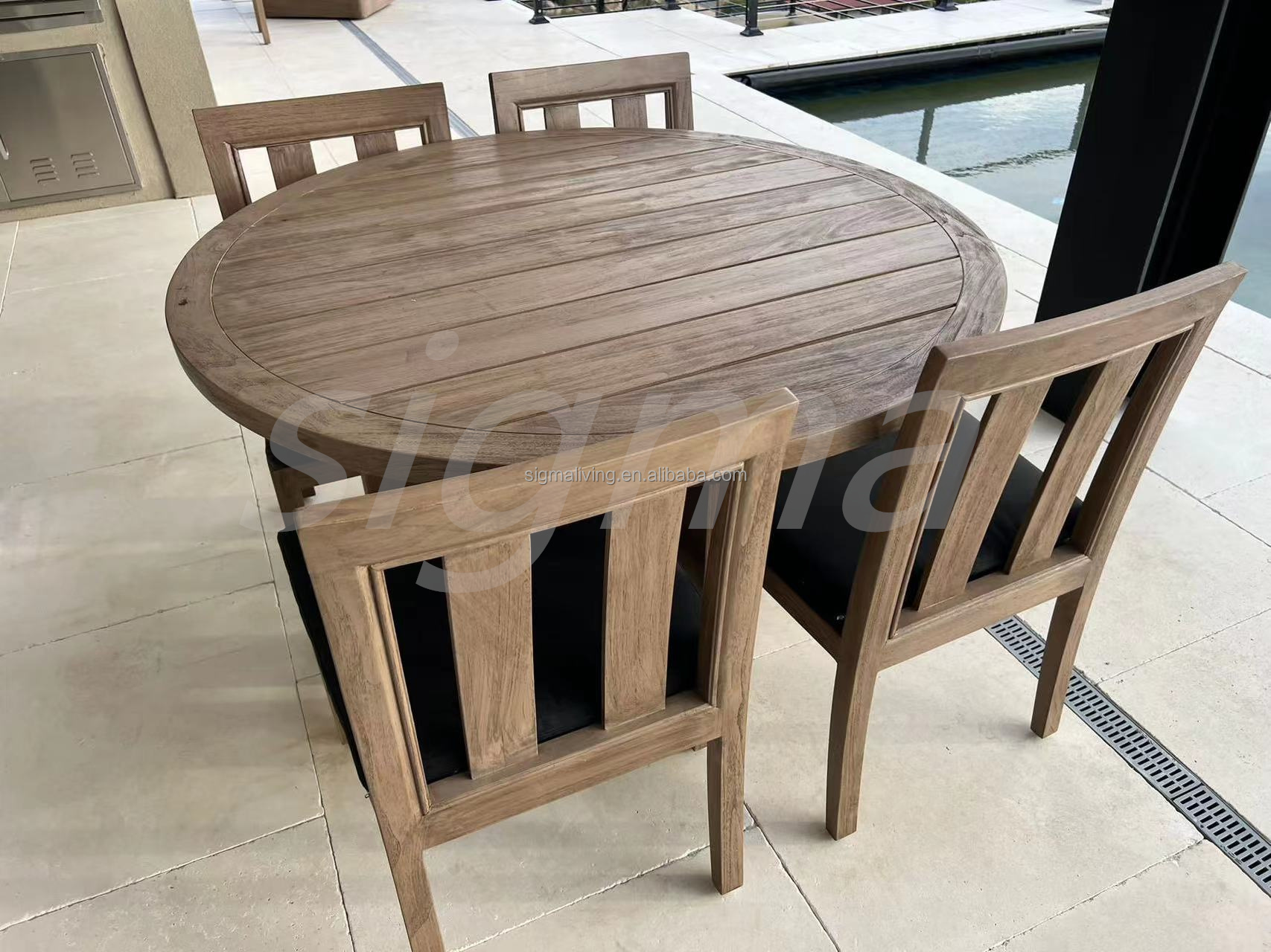 Custom factory garden set handcrafted multiple seats teak solid wooden outdoor dining set