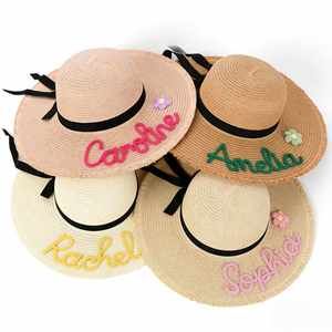 Personalised Bridal Party Custom Name Wide Brim Sun <b>Hat</b>, <b>Wedding</b> Bridesmaids Accessories, Summer Beach Cap - Product Image 1