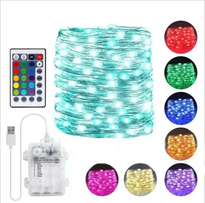 10m 100 Led Fairy String Lights Garland Party Battery Operated RGB 32 Keys Micro Led Indoor Silver Wire String Lights
