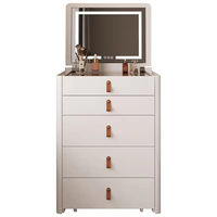 Table de chevet moderne de luxe personnalisée en blanc avec miroir, tabouret dissimulé et tiroirs de rangement pour usage hôtelier