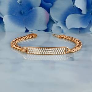Pulsera de Oro Sólido de 18k con Diamantes Naturales, Diseño Curvo, Eslabones Cubanos con Incrustaciones de Diamantes - Product Image 4