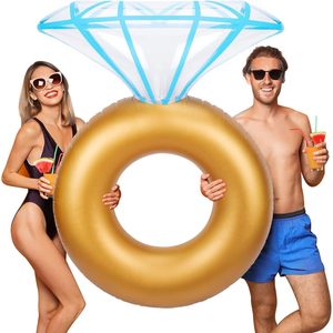 Diamond Inflatable Swimming Ring 138x95cm Gold With Blue Gem Design For Adults Pool Float Water Fun - Product Image 5