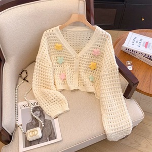 Top tricoté printemps-automne avec décoration étoile 3D, cardigan de protection solaire - Product Image 4
