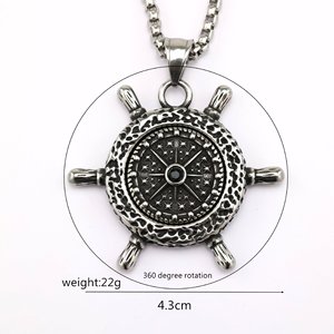 Stainless Steel Ship Wheel Pendant With <b>Compass</b> Design Unisex Fashion Jewelry Gift For Men Women - Product Image 5