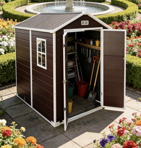 <span class=keywords><strong>Caseta</strong></span> de Jardín de Plástico Ecológica con Techo Puntiagudo de 6*8 pies, Doble Puerta, para Almacenamiento de Herramientas, <span class=keywords><strong>Bicicletas</strong></span>, Fácil de Montar - Product Image 6