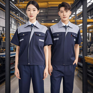 Combinaison de travail respirante en polyester-coton à manches courtes sur mesure, vêtements de protection pour les chantiers de construction, les ateliers de réparation automobile - Product Image 2
