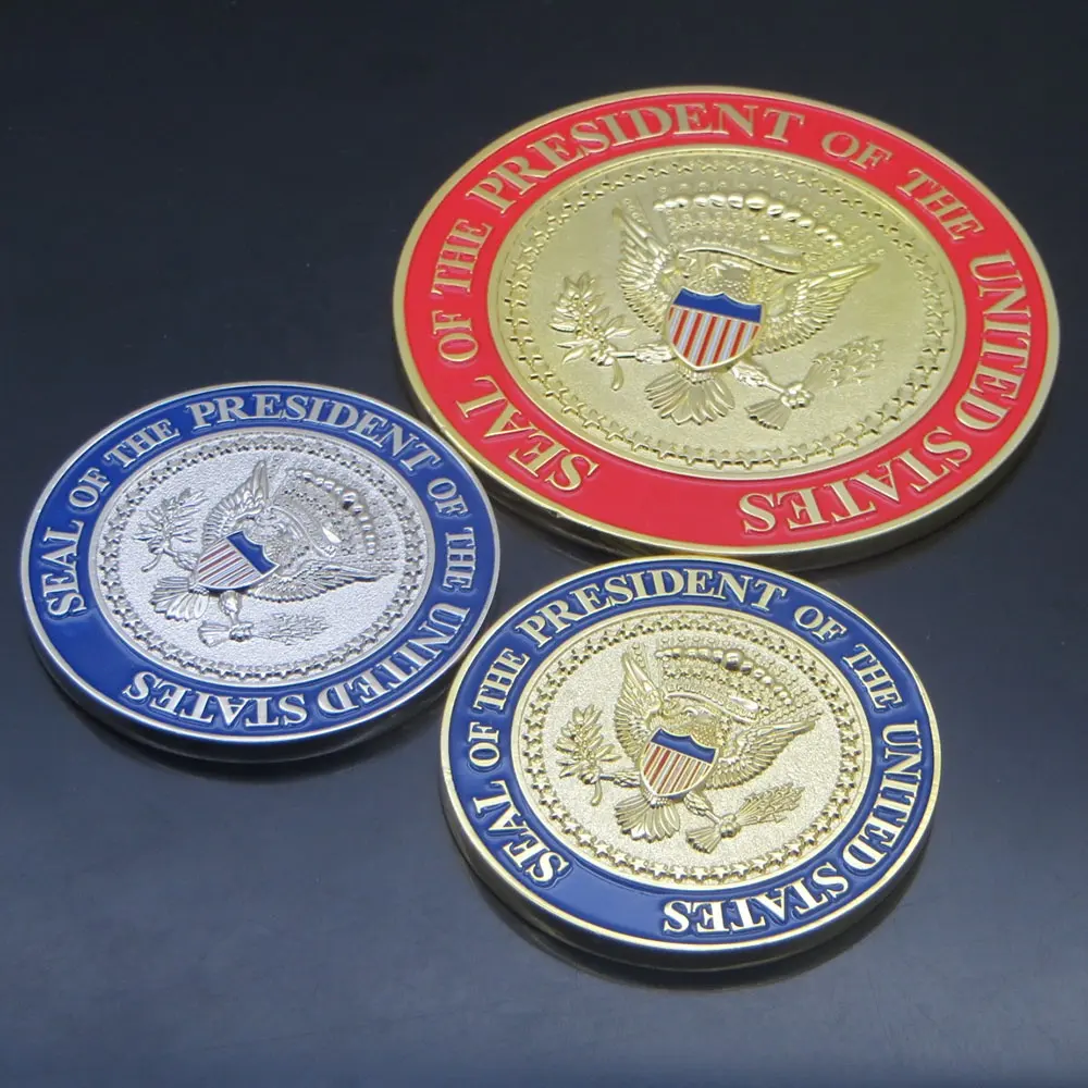 Op Maat Gemaakte Presidentsverkiezingen Geschenken Verenigde Staten Van Amerika President Zegel 3d Metalen Uitdaging Munt Met Displaydoos