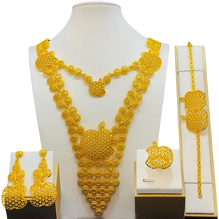 Dubai 24k Gold Plated Jewelry Set For Women Bridal Wedding 4pcs sets African Bridal Wedding Jewelry Sets Wholesale