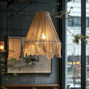 Lustre style Wabi Sabi E27 à six têtes, suspension ronde en lin pour salle à manger, décoration intérieure - Product Image 4