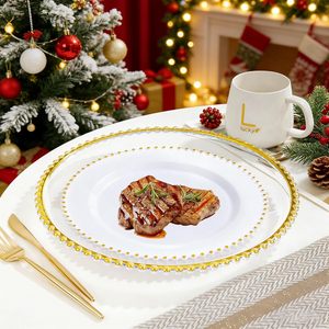 <span class=keywords><strong>Assiette</strong></span> de présentation jetable en plastique PP écologique transparente avec bord perlé, 13 pouces, ronde, classique, vaisselle de mariage, blanc nacré - Product Image 3