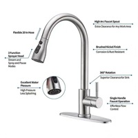 Robinet de cuisine commercial en acier inoxydable à poignée unique, à arc élevé, moderne, avec douchette extractible à trois fonctions en céramique pour évier