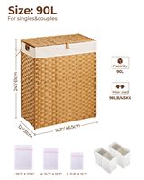 Cesto de Ropa Plegable Multifuncional con Tapa, Sin Necesidad de Instalación, 110L, Cestas de Mimbre, 2 Bolsas de Forro Extraíbles para Almacenamiento de Ropa