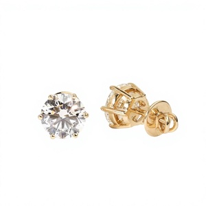 Boucles d'oreilles clous minimalistes tendance en or massif 10K 14K 18K avec diamants de laboratoire ronds certifiés IGI, délicates et raffinées - Product Image 3