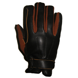 Gants d'équitation d'hiver en cuir de mouton souple et coton, noir et marron, tailles XS-2XL, confortables, avec fermeture à sangle de protection pour hommes - Product Image 1