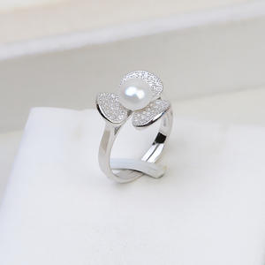 Accessoires DIY en argent S925, bague fermée pour femme avec perle à l'aspect naturel, semi-finie, support vide 175 et perles en vrac pour bijoux - Product Image 1