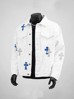 Veste en jean tendance Penpace Garment 2026 avec broderie patchwork, streetwear, veste homme remarquable