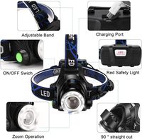 Lampe frontale super lumineuse rechargeable par USB, étanche, avec bandeau réglable, lampe frontale LED avec 3 modes, lumière pour casque de chantier pour le camping