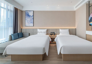 Juego de Muebles de Dormitorio Doble Completo Personalizado para Hotel, Cama de Madera con Cabecera Larga a Juego y Sofá Lateral para Proyecto de Hotel de 3 Estrellas - Product Image 2