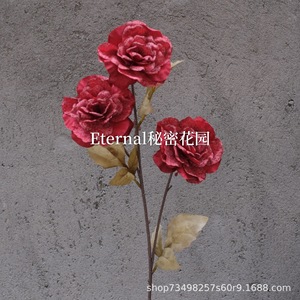 Flor de Seda Artificial de Peonía de Tres Cabezas Secret Garden para Decoración de Bodas y Hogar - Product Image 2