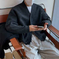 Cardigan en tricot confortable pour homme, col en V, couleur unie, grande taille, style décontracté, fabriqué par le fabricant