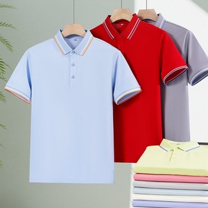 Polo Shirt Short Sleeve Cotton Pique Summer Contrast Trim Loose Fit Business Workwear Custom Logo Design - Product Image 1