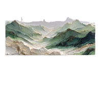 Peinture à l'huile texturée abstraite de montagne verte brumeuse en relief 3D peinte à la main, encadrée, décoration murale pour hall d'hôtel Huamiao