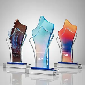 Trofeos Fabricante Venta al por mayor Sublimación Último Premio Trofeo de fútbol Trofeo de cristal personalizado