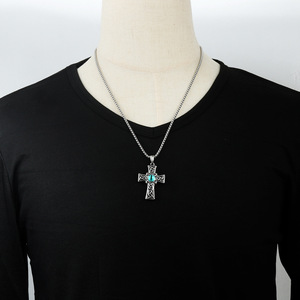 Stainless Steel <b>Cross</b> Pendant With Red Eye Bezel Setting For <b>Men</b> And Women Gift Jewelry 231001 - Product Image 4