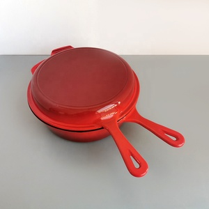 Cuisinière combinée 2 en 1 en <span class=keywords><strong>fonte</strong></span> <span class=keywords><strong>émaillée</strong></span> rouge avec four hollandais de 3.2 pintes et poêle de 10.25 pouces - Product Image 3