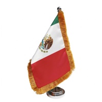 Drapeau de bureau OEM Mexique 14x21cm avec franges dorées, drapeau de table mexicain personnalisé, support métallique fileté, fourniture d'usine