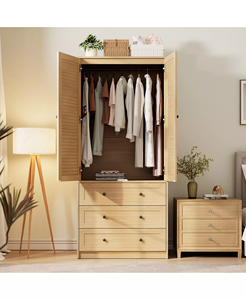Armoire de chambre moderne avec 3 tiroirs, armoire en bois de 69,5 pouces avec tringle de suspension, 2 portes, rangement mural pour vêtements - Product Image 4