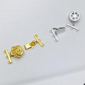 Handmade S925 Sterling <b>Silver</b> Three-Row Buckle Necklace Fashionable Sweater Chain DIY Pearl Accessory Gold Plated <b>Bead</b> Buckle - Product Image 2