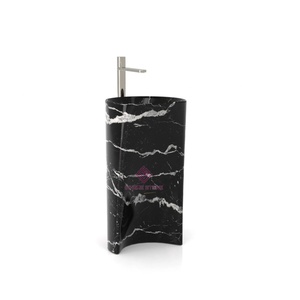 Lavabo <span class=keywords><strong>de</strong></span> Mármol Clásico Nero Marquina, Forma Orgánica, Bloque Sólido, Esquinas Redondeadas, <span class=keywords><strong>para</strong></span> <span class=keywords><strong>Baño</strong></span> <span class=keywords><strong>de</strong></span> Hotel o Villa - Product Image 1