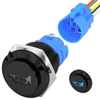 Interrupteur à bouton-poussoir momentané en métal noir oxydé de 16 mm, avec LED bleue éclairée 12 V pour modification automobile