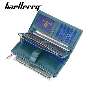 Cartera Larga Baellerry para Mujer, de Cuero PU, Gran Capacidad, con Cierre, Color Sólido, Decoración con Botones - Product Image 2