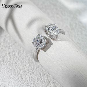 Anillo de Compromiso Ajustable de Oro Sólido de 10K StarsGem con Diamante Cultivado en Laboratorio IGI de 2.0CTW E VS, Corte Pera, Bañado en Rodio, Diseño Moderno - Product Image 2