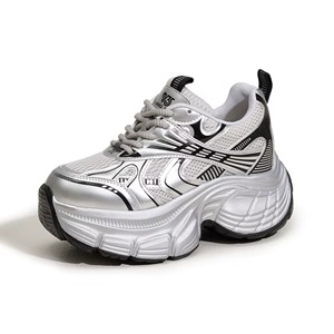 Zapatillas deportivas casuales de mujer con cordones, forro polar y malla, suela gruesa que aumenta la altura, ligeras, para otoño e invierno. - Product Image 5