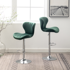 Upholstered <b>Adjustable</b> Swivel Barstools in Green, Set of 2 - Product Image 2