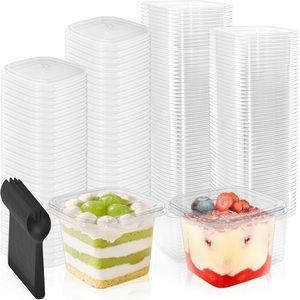 Vente en gros de gobelets en plastique transparent PET carrés de 400 ml, boîtes à gâteaux, boîtes à desserts, boîtes à fruits, boîtes à poudings, boîtes à glaces, boîtes à mousses - Product Image 1
