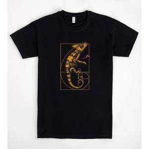 T-shirt Chameleon Ratio noir avec imprimé doré, taille adulte unisexe - Product Image 1
