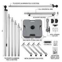 Support de bannière géante télescopique en aluminium robuste pour publicité extérieure, avec base remplissable d'eau, mât de drapeau en forme de L