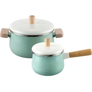 Set Panci Masak Porselen Dicat Enamel, Peralatan Masak Anti Lengket